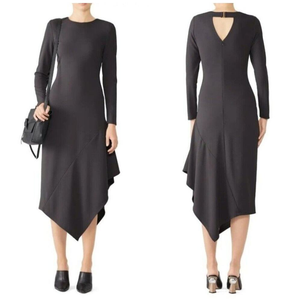 Hutch Womens Dress Size XL Jo Cutout Asymmetrical Midi Charcoal Gray Long Sleeve